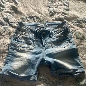 Rolled Hem Blue Jean Shorts